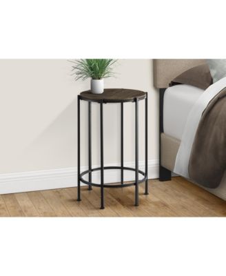 Accent Table, End, Round, Side Table, Small, Lamp, Living Room, Bedroom, Nightstand, Dark Oak Laminate, Black Metal, Contemporary