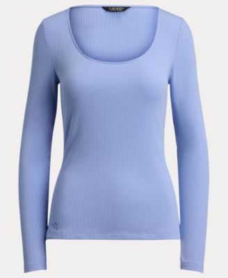 Women's Rib-Knit Long-Sleeve Scoop Neck Top