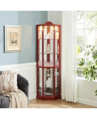 Streamdale Lighted Corner Curio Cabinet - Cherry
