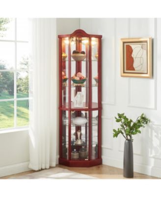Streamdale Lighted Corner Curio Cabinet - Cherry