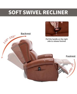 Genuine Leather Recliner Chair with Rocker and Swivel, Heat Massage for Living Room, Yellow