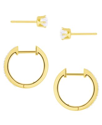 2-Pc. Cubic Zirconia 18k Gold-Plated Hoop and Stud Earrings Set, Macy's Exclusive