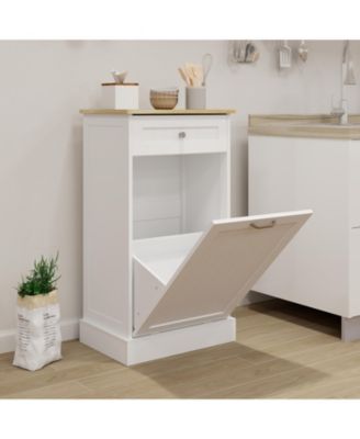 White E1 MDF Trash Cabinet with Tilt Out Design for Kitchen Island Laundry Box and Recycling Use