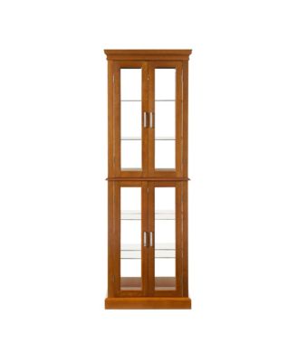 Transitional Display Cabinet with Adjustable Shelves Internal Lighting and Mirrored Back Panel