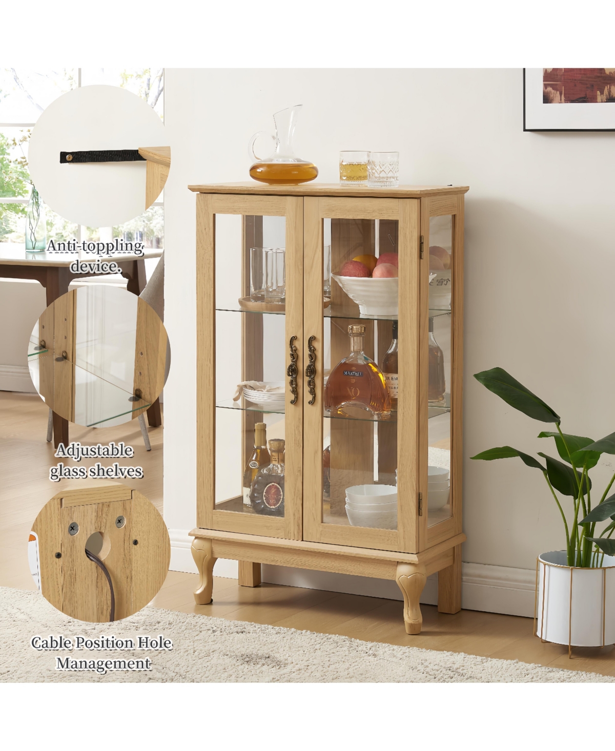 Lovmor Lighted Glass Curio Display Cabinet with Mirrored Back