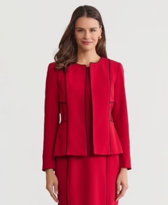 Women's Contrast Piping Open-Front Jacket, Regular & Petite