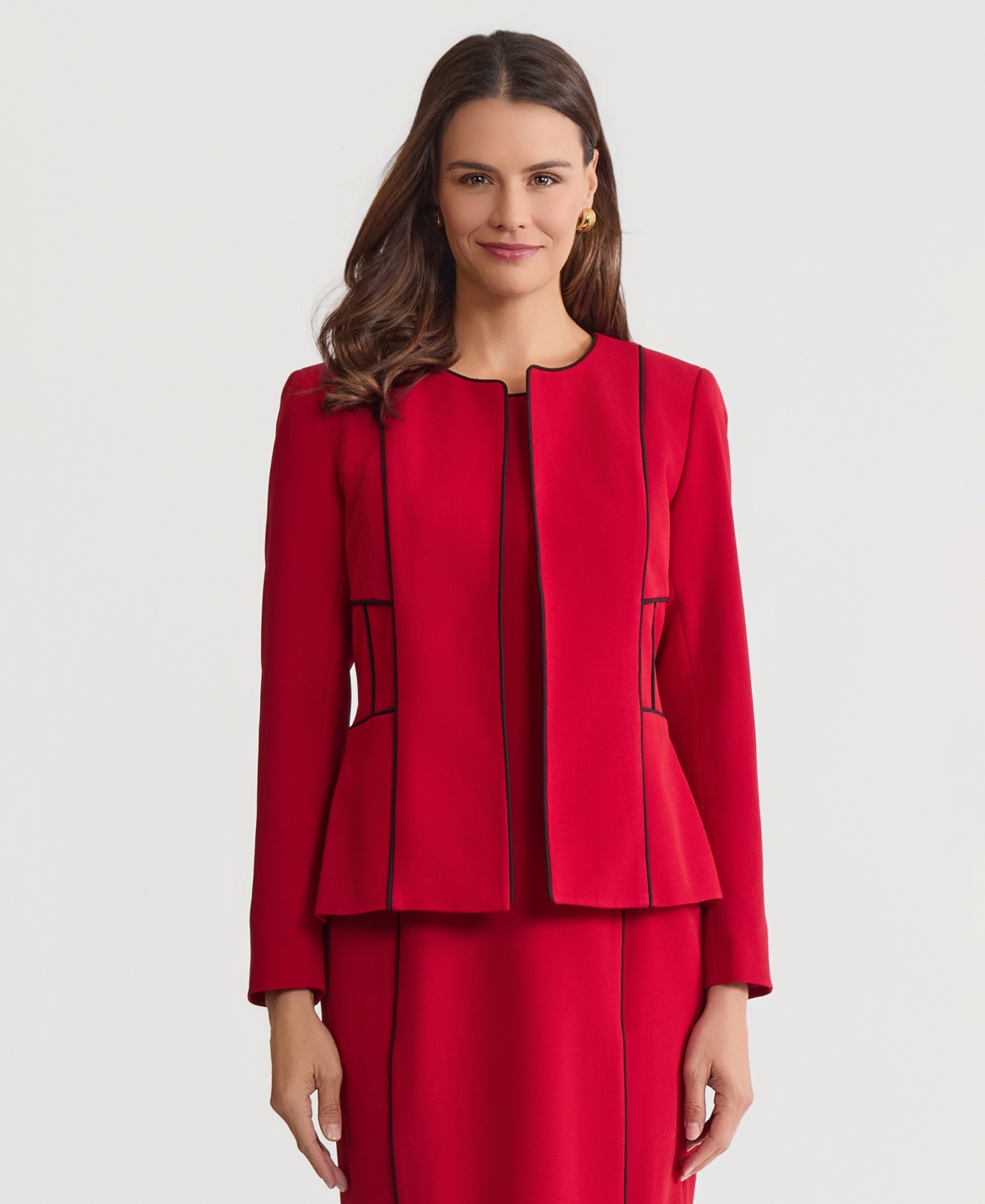 Kasper Women's Contrast Piping Open-Front Jacket, Regular & Petite