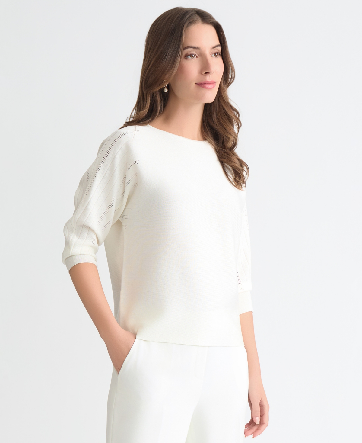 Kasper Women's Boat-Neck Multi-Stitch Dolman-Sleeve Sweater