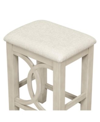 Rubber Wood, MDF Farmhouse Counter Height Dining Set with USB & Upholstered Stools