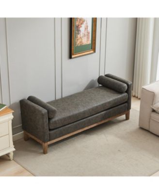 Upholstered Bench/Daybed with Wood Legs & Bolsters - Gray PU
