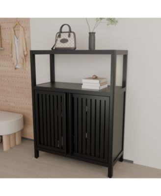 Black Bamboo Storage Cabinet with Shelves