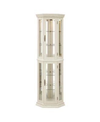 Lighted Corner Curio Cabinet - Glass Display, Adjustable Shelves - WHITE