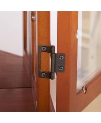 Lighted Oak Curio Cabinet with Tempered Glass Doors & Shelves