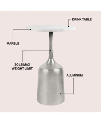 Pip 20.25" Classic Designer Metal Drink Table and Decorative End Table with White Marble Round Top and Bell Pedestal Base
