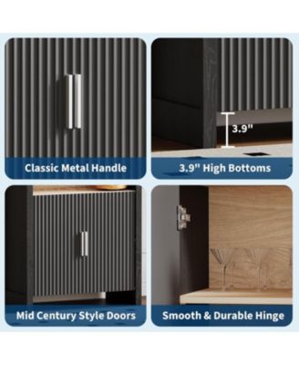 71in Tall Arched Bookcase, Modern 5 Tier Bookshelf Mid Century Arched Display Storage Cabinet with Fluted Doors Open Display Shelves, Black