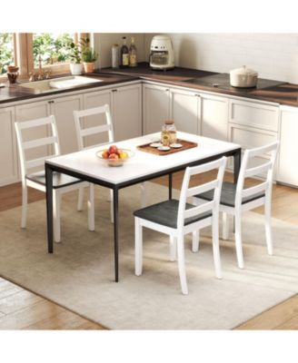 Set of 4 Dining Chairs Ladder Back Armless Side Chair w/ Solid Rubber Wood Legs