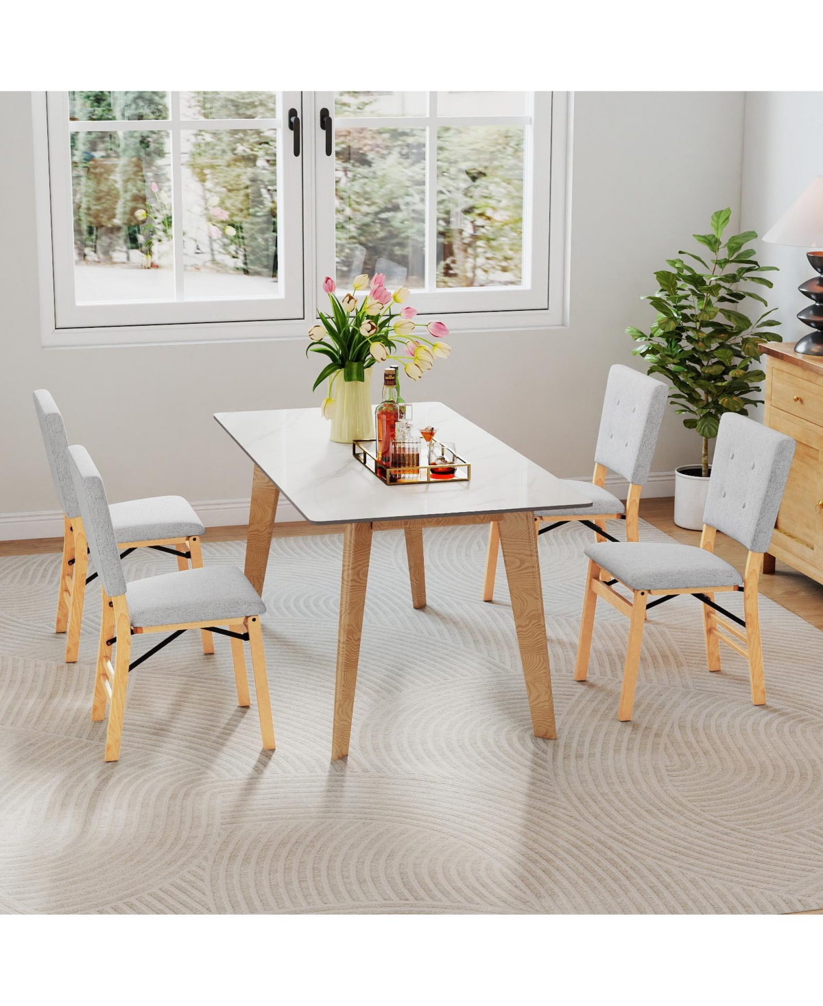 Gymax Foldable Dining Chair Set of 4 w/Padded Seat and Tilt Backrest Rubber Wood Legs