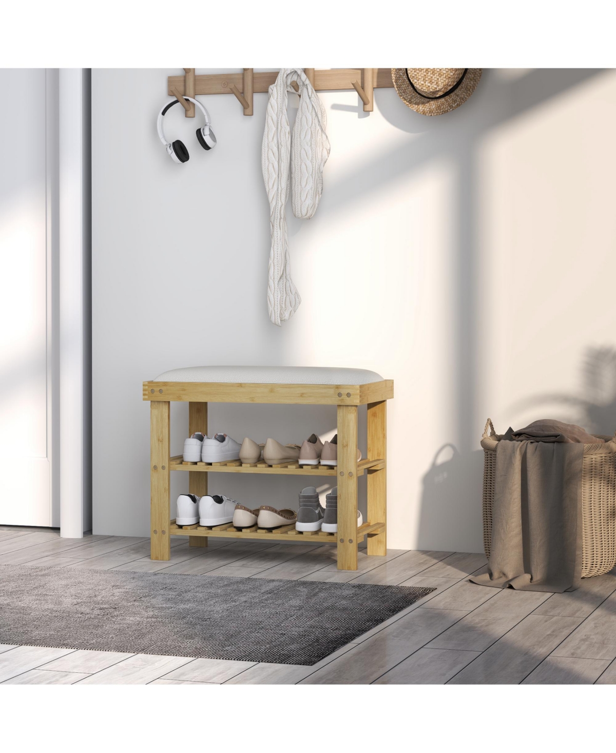 Slickblue Wooden Frame Shoe Organizer with Two Shelves