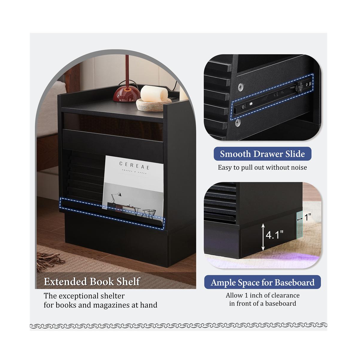 Cesicia Modern Nightstand Smart Bedside Table with 2 Drawers