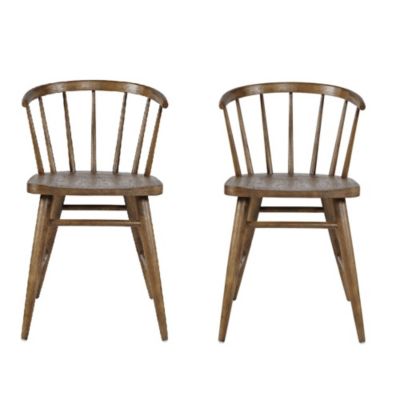 2 Pc Solid Wood Curved Back Spindle Dining Chair Set