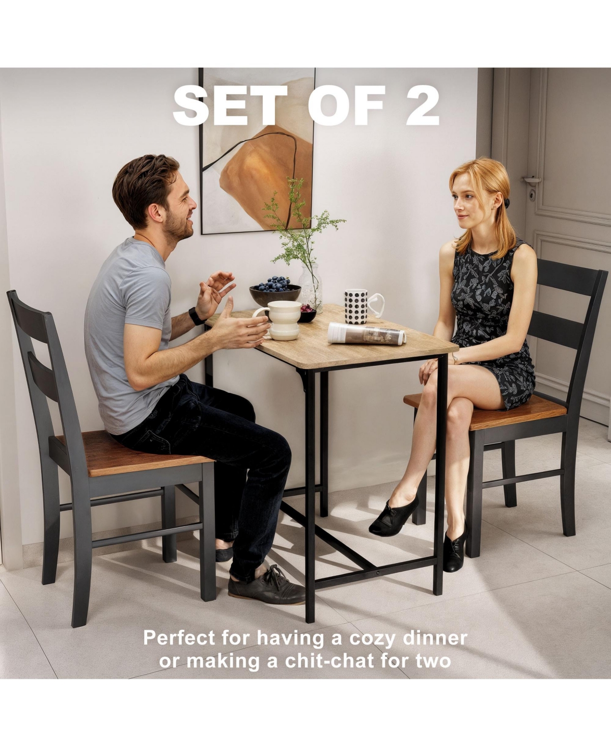 Homcom Farmhouse Armless Dining Chairs, Set of 2 with Open Back, Light