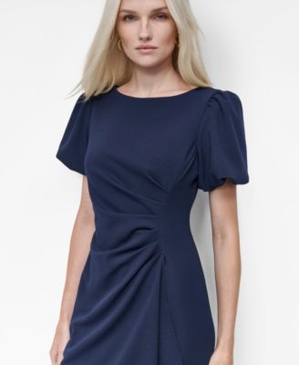 Women's Bubble Sleeve Scuba Crepe Ruched Sheath Dress