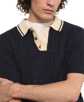 Men's Contrast Tip 4-Buttons Placket Polo Sweater