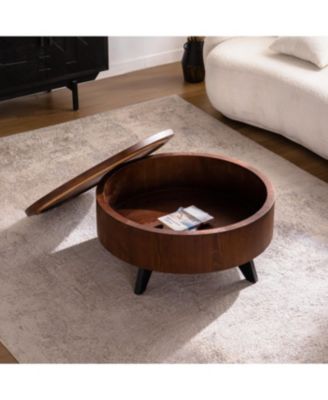 Round Coffee Table with Hidden Storage & Removable Top