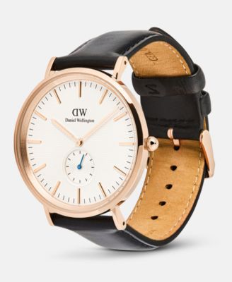 Men's Analog Black Leather Watch, 40mm