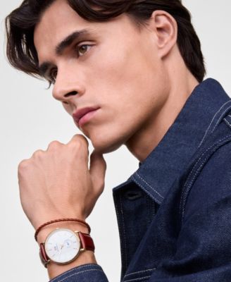 Men's Analog Brown Leather Watch, 40mm