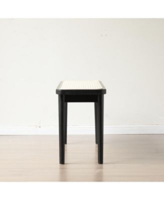 Modern Oak Wood Dining with Rattan Detail Bench