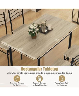 5 Piece Dining Table Set 29.5" with 4 Chairs Wood Metal Kitchen Breakfast Furniture