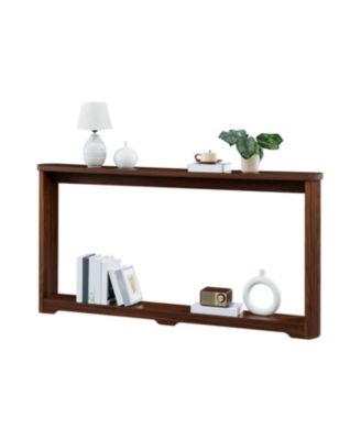70" Walnut Console Table - Narrow Sofa/Entryway Table with Corrugated Texture