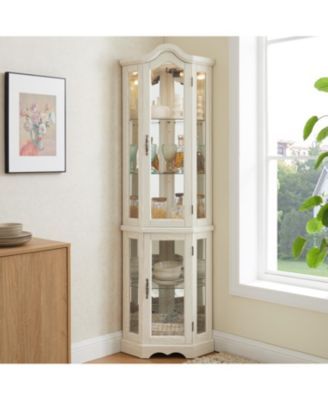 Lighted Corner Curio Cabinet - Tempered Glass - White