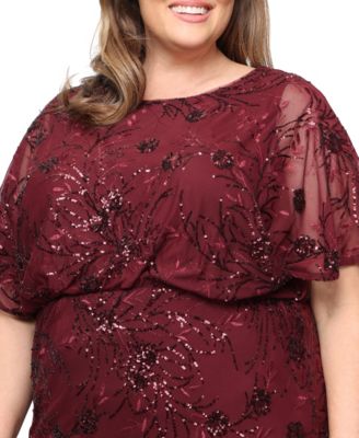Plus Size Round-Neck Blouson Sequin Dress