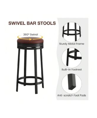 Swivel Bar Stools, 24 Inch Counter Height Bar Stools With Footrest, Pu Leather Backless Round Kitchen Counter Barstools, For Dining Room