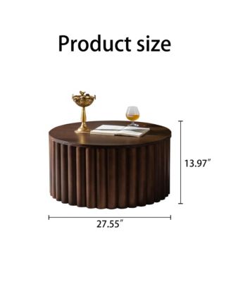 Round Coffee Table with Lift, Handcrafted Relief Wooden Tea Table for Living Room