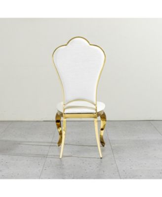 Streamdale Dining chair stainless steel legs with white PU leather set of 2pcs