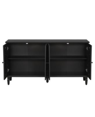 60" Antique Black Buffet Cabinet - Floral Carvings, Solid Wood Legs