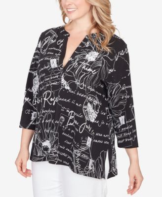 Plus Size Parisian Print Embellished Knit Top