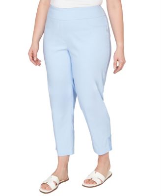 Plus Size Lace Trim Pull On Silky Tech Ankle Pants