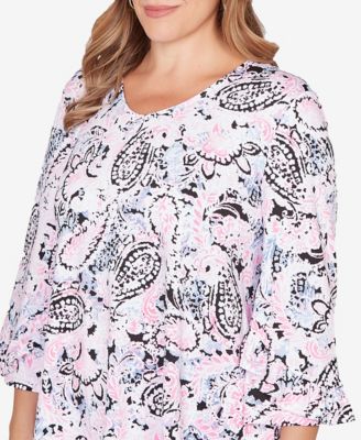 Plus Size V-Neck Paisley Ruffle Sleeve Knit Top