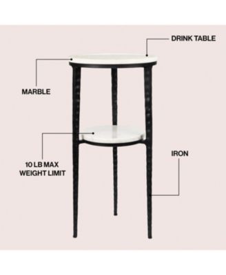 Seraphina 24.75" Industrial 2-Tier Metal Frame Drink Table and Decorative End Table with White Marble Round Top