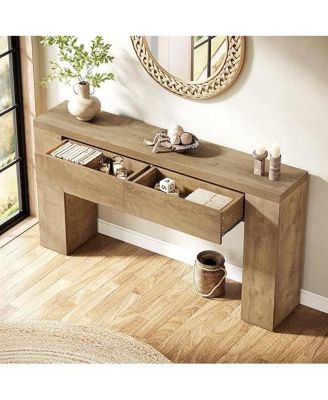 63-Inch Wooden Console Table with 2 Hidden Drawers