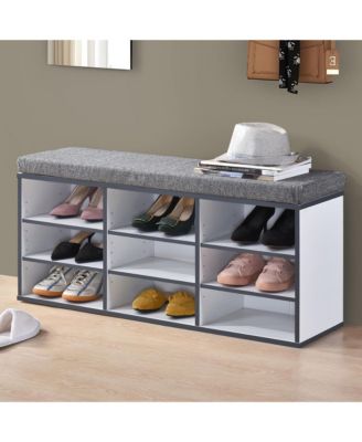 Shoe Storage Bench with Cushion, 9 Cubbies Shoe Organizer, Cubby Shoe Rack with Adjustable Shelves