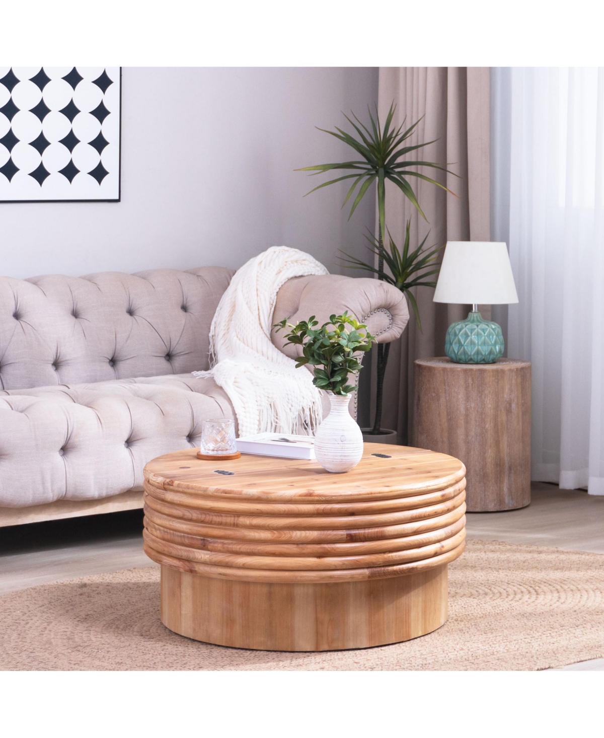 Lovmor Round Wooden Coffee Table with Hidden Storage