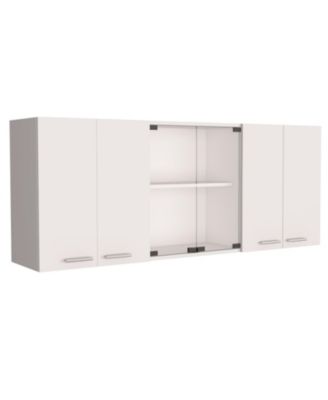 Modern Kitchen Cabinet with Glass Doors Dish Rack and Metal Handles for Elegant Storage