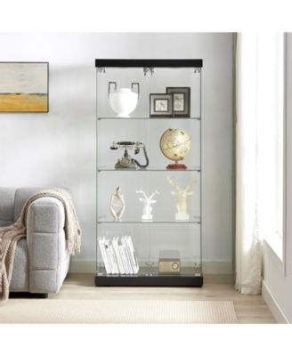 Glass Display Cabinet with Tempered Glass Doors Lock and Warm Yellow Lights