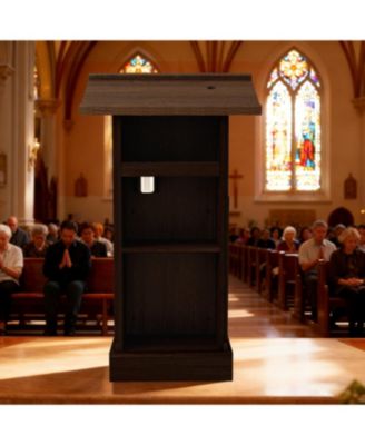 Wood Podium Stand, Tall Wooden Lectern with Mic Stand Space