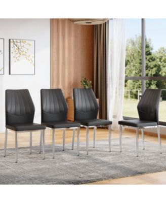 Set of 4  Dining Chairs, Ergonomic PU Backrest